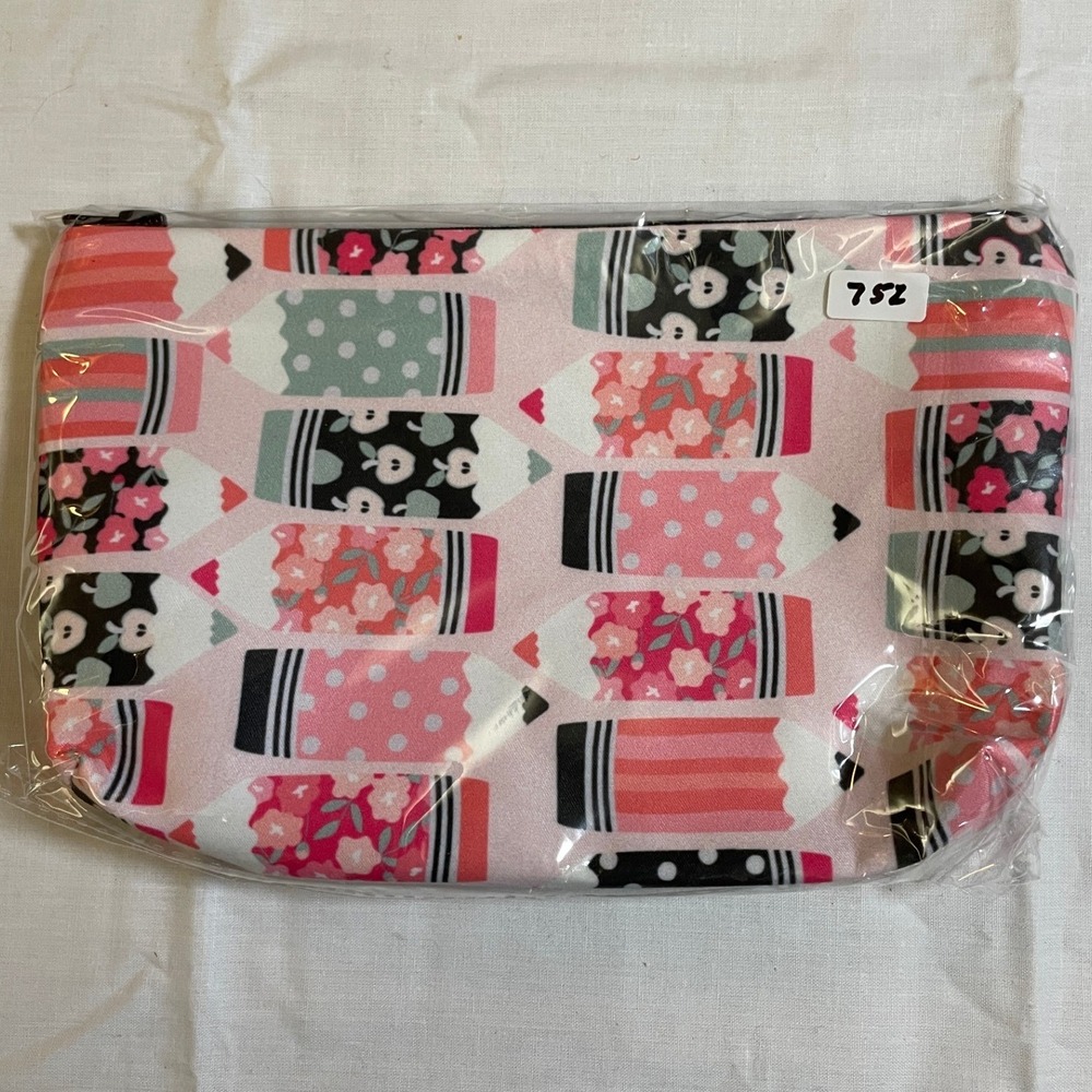 The Pouch Pencil Floral Cosmetic Bag Womens OS Pink NWT Whimsical Zipper Pouch